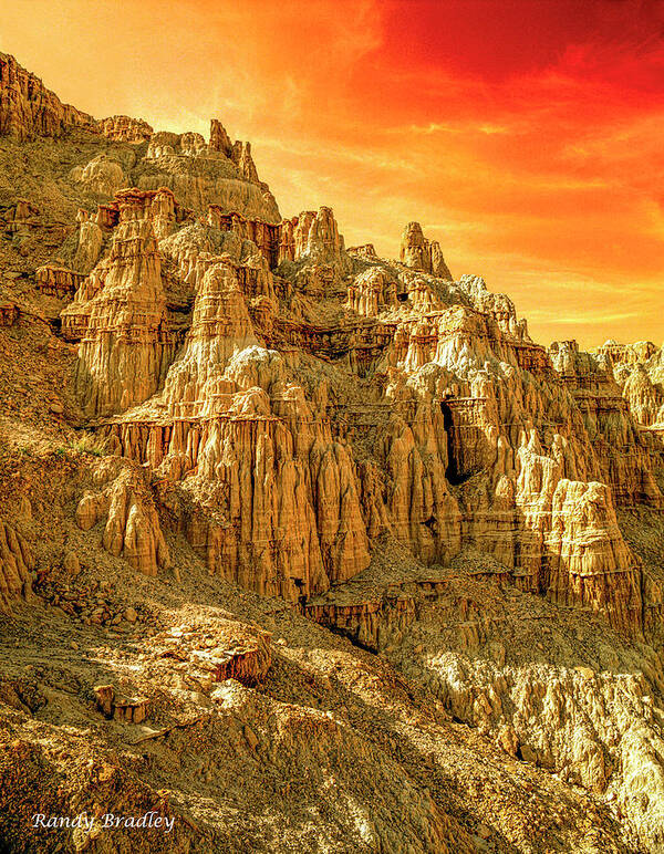 Usa Poster featuring the photograph Cathedral Gorge with Firey sunset by Randy Bradley