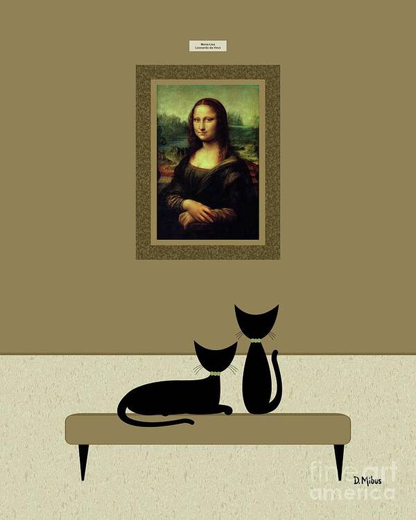 Cats Visit Art Museum Poster featuring the digital art Cats Admire the Mona Lisa by Donna Mibus
