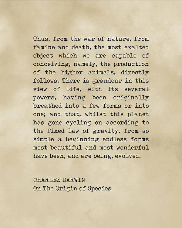 Charles Darwin Poster featuring the digital art Charles Darwin Quote - On The Origin of Species - Inspiring Quotes - Typewriter Print on Old Paper by Studio Grafiikka