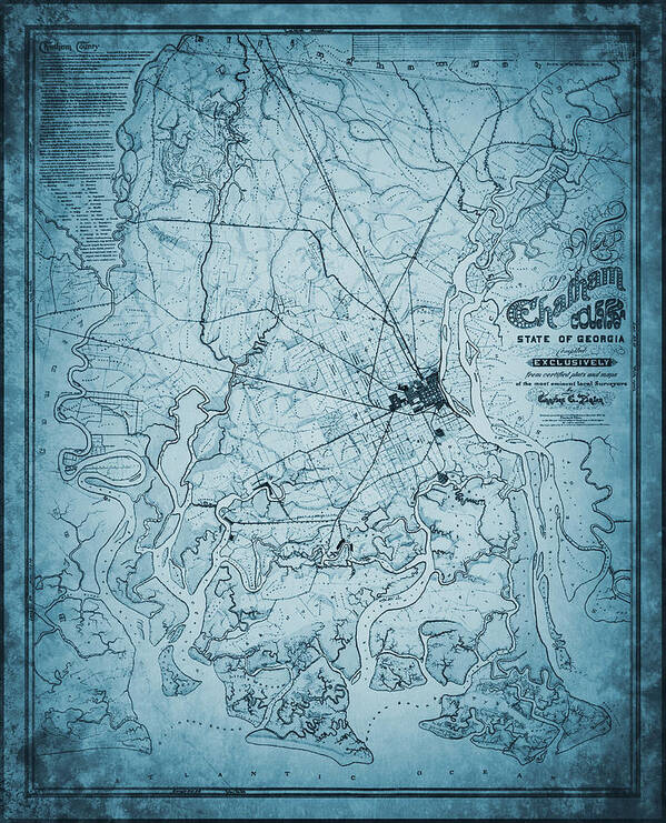 Georgia Map Poster featuring the photograph Chatham County Georgia Vintage Map 1875 Blue by Carol Japp