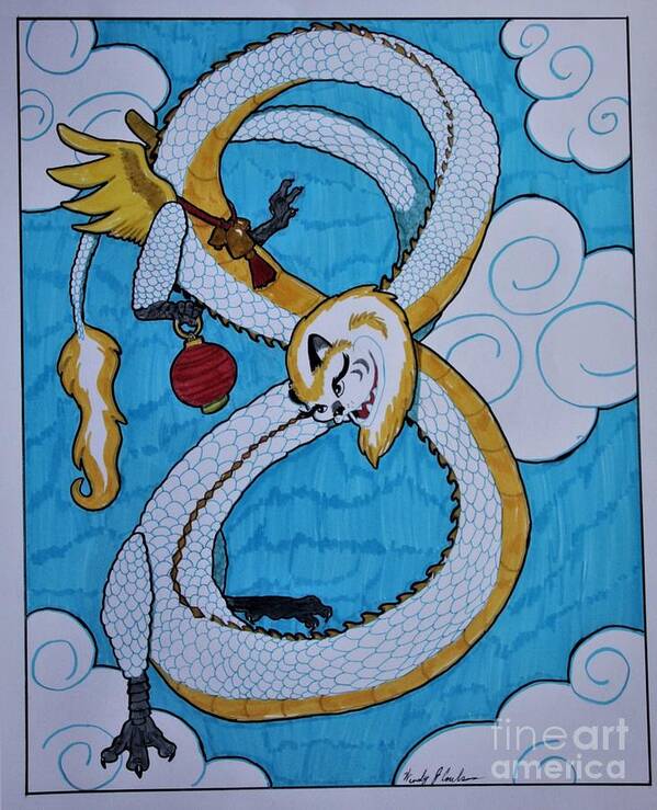 Dragon Poster featuring the drawing Chu's Happy Lunar New Year by Wendy Coulson
