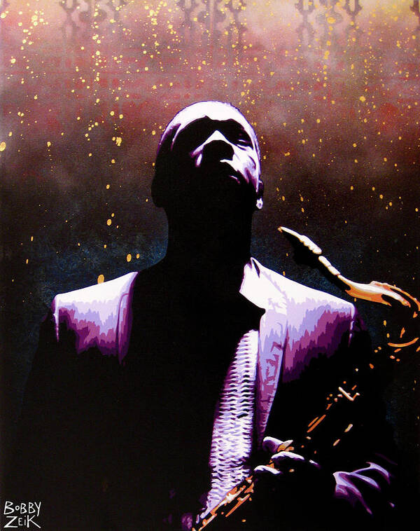 John Coltrane Poster featuring the painting Coltrane II - Coltrane Harder by Bobby Zeik