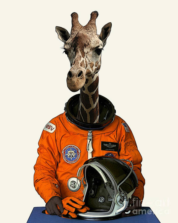 Astronaut Poster featuring the digital art Cosmonaut giraffe by Madame Memento