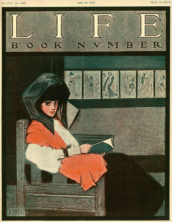 Woman Reading A Book Poster featuring the mixed media Cover of Life Magazine June 20, 1907 by Sewell Collins