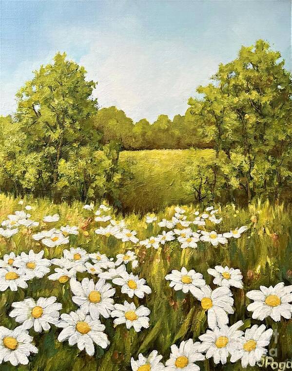Landscape Poster featuring the painting Daisy fields by Inese Poga