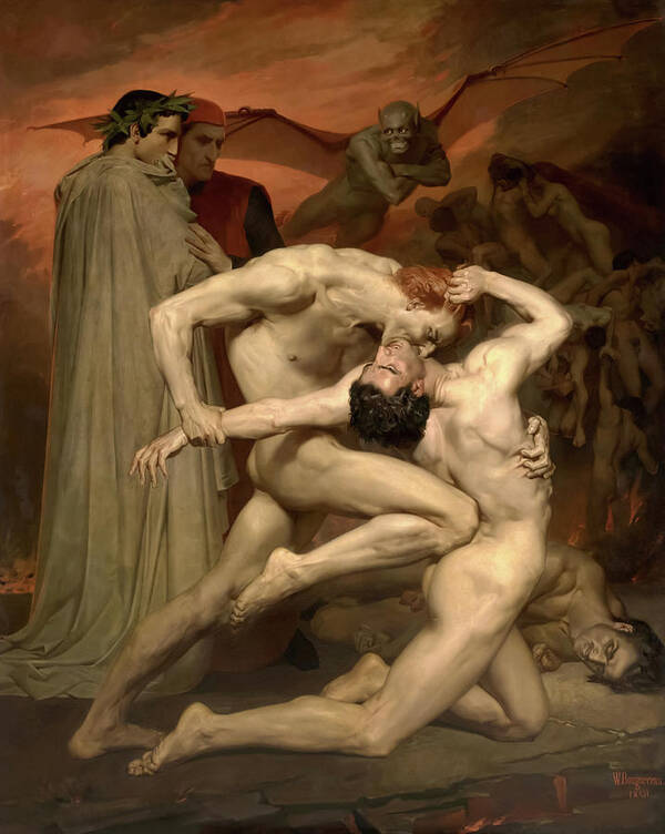 Dante Poster featuring the painting Dante and Virgile by William Bouguereau by Mango Art