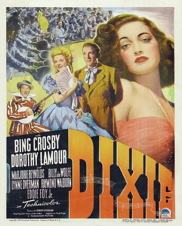 Dixie Poster featuring the mixed media ''Dixie'', with Bing Crosby and Dorothy Lamour, 1943 by Movie World Posters