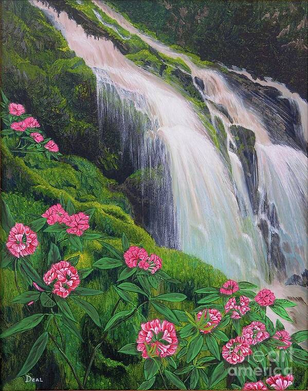 Waterfall Poster featuring the painting Double Hawaii Waterfall by Mary Deal