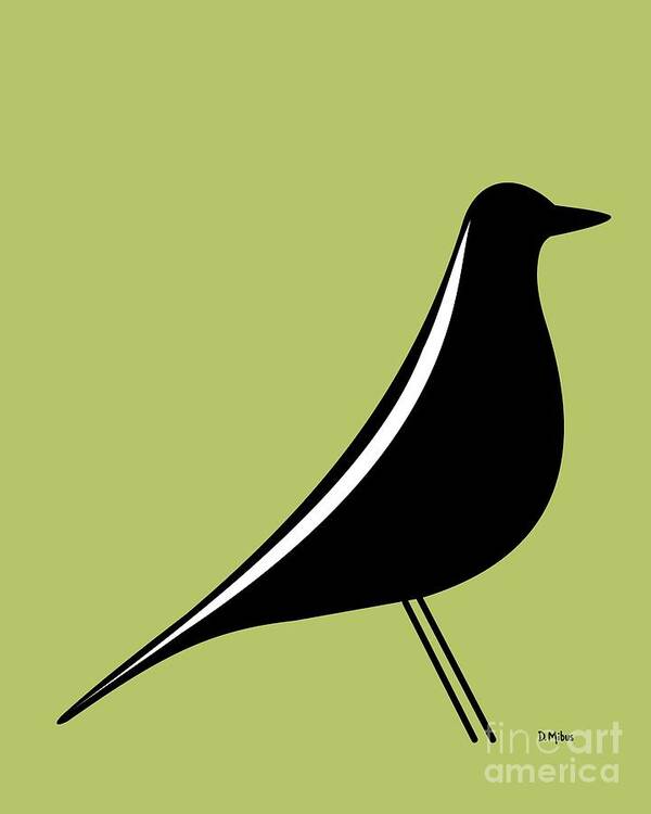 Mid Century Modern Poster featuring the digital art Eames House Bird on Green by Donna Mibus