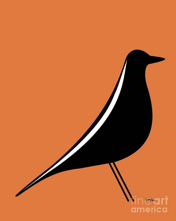 Mid Century Modern Poster featuring the digital art Eames House Bird on Orange by Donna Mibus