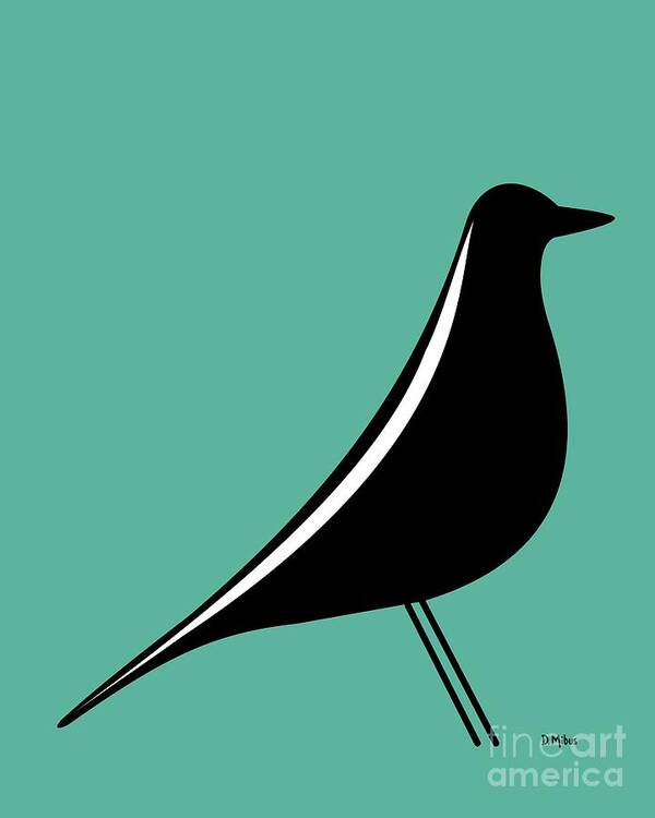 Mid Century Modern Poster featuring the digital art Eames House Bird on Teal by Donna Mibus