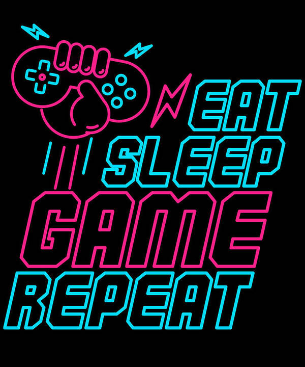 Repeat Art For Gift Sleep Frikiland Gamers Art Eat - Fine Game Funny by Poster America