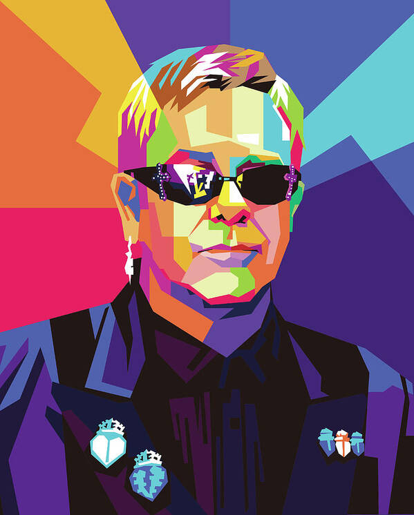 Elton John Poster featuring the digital art Elton John Wpap Pop Art by Ahmad Nusyirwan