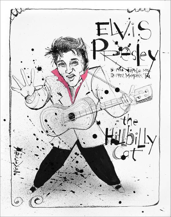  Poster featuring the drawing Elvis Presley by Phil Mckenney
