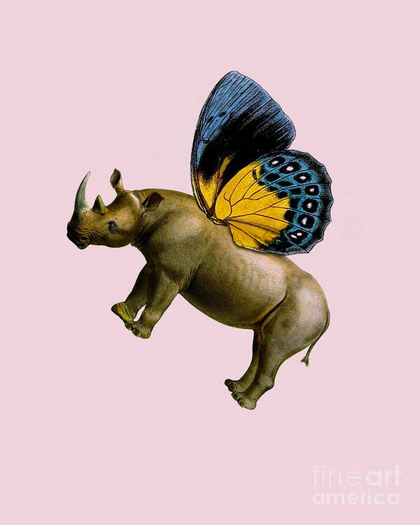 Rhino Poster featuring the digital art Fantasy Butterfly Rhinoceros by Madame Memento