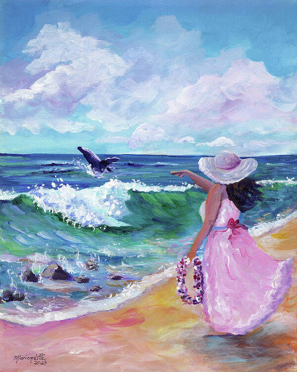 Beach Girl Poster featuring the painting First Whale Sighting by Marionette Taboniar