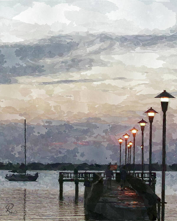 Fine Art Poster featuring the digital art Fishing Dock at Dusk by Robert Harris