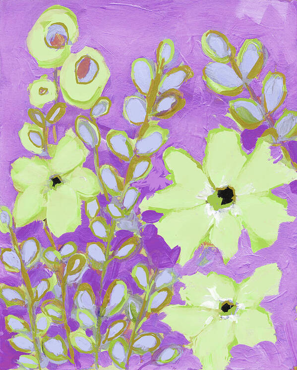 Flowers And Foliage Poster featuring the painting Flowers and Foliage Abstract Flowers Green and Purple by Patricia Awapara