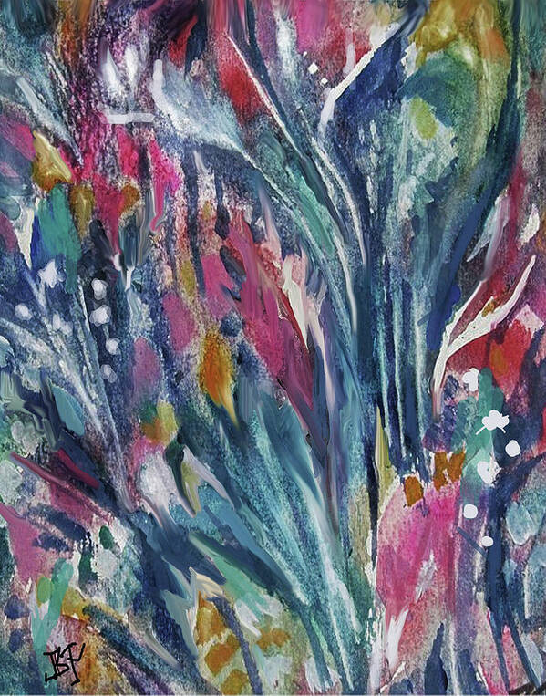 Abstract Flowers Poster featuring the mixed media Flowers in the Wind by Jean Batzell Fitzgerald