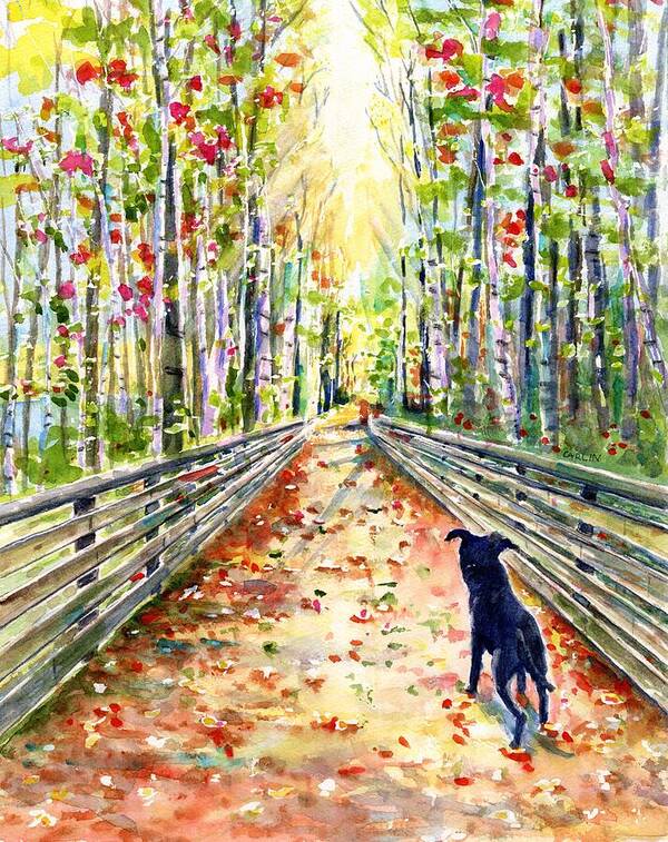 Bridge Poster featuring the painting Forest Footbridge by Carlin Blahnik CarlinArtWatercolor