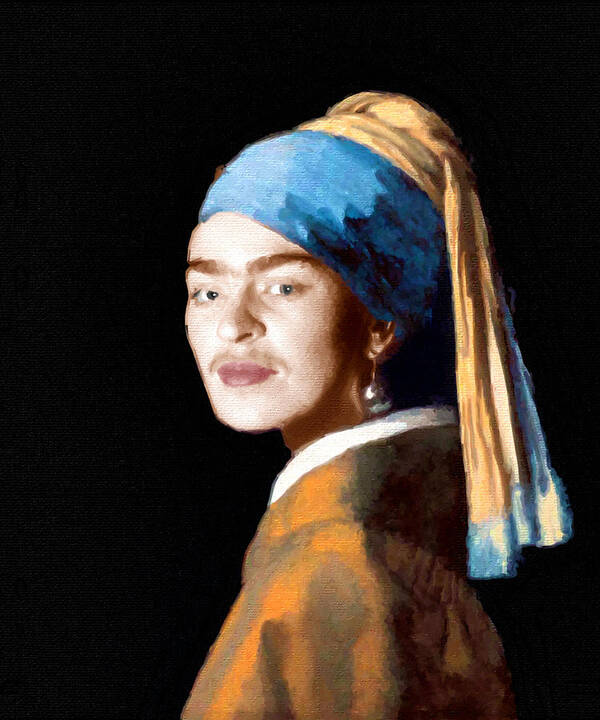 Frida Kahlo De Rivera Poster featuring the painting Frida Kahlo Johannes Vermeer Girl With A Pearl Earring by Tony Rubino