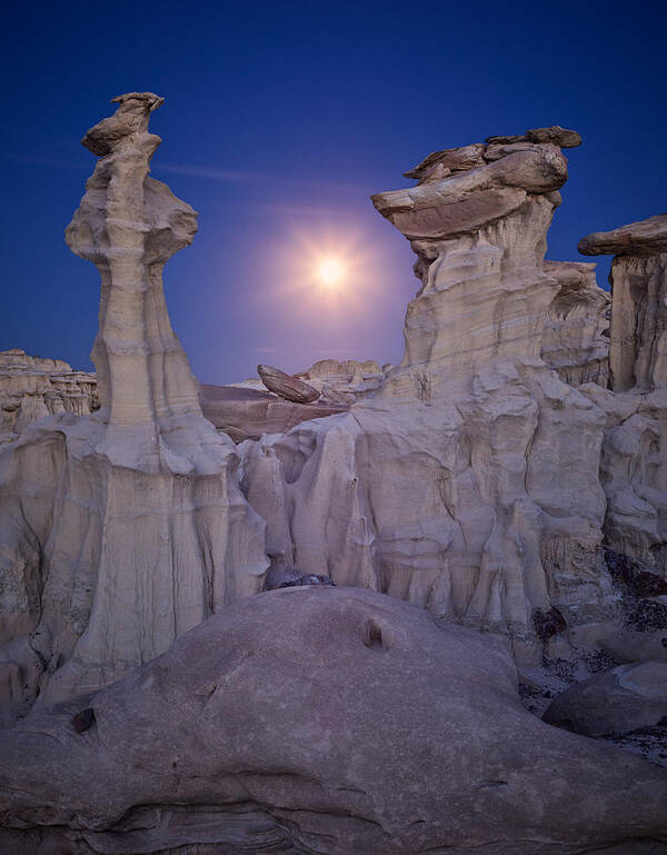 New Mexico Poster featuring the photograph Full Moon over Badlands by Peter Boehringer