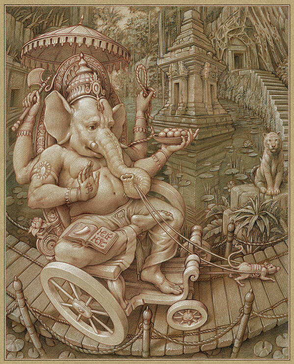 Ganesha Poster featuring the pastel Ganesha by Kurt Wenner