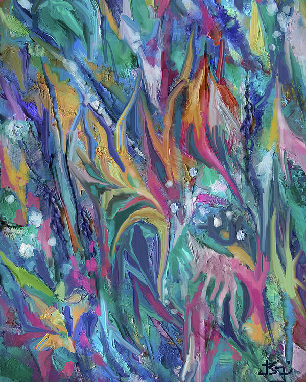 Colorful Abstract Poster featuring the mixed media Garden Breezes by Jean Batzell Fitzgerald