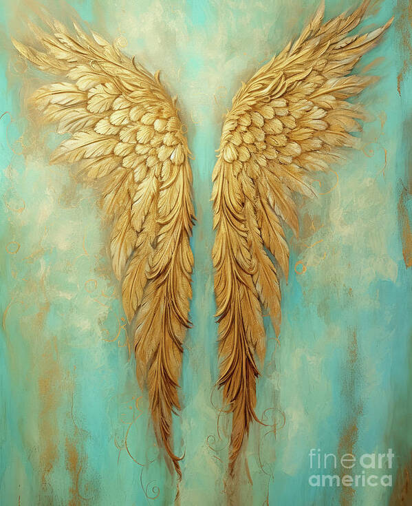 Angel Poster featuring the painting Golden Angel Wings by Tina LeCour