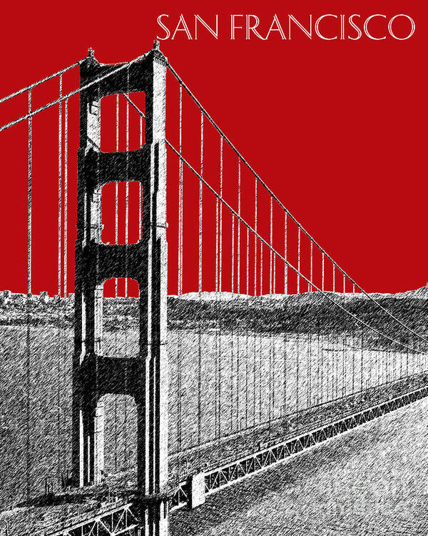Architecture Poster featuring the digital art Golden gate Bridge - Dk Red by DB Artist
