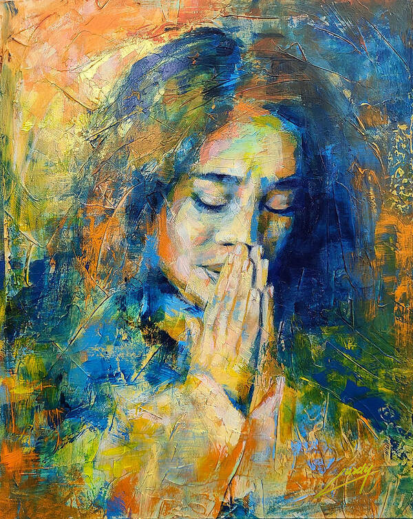 Praying Poster featuring the painting Grateful by Luzdy Rivera