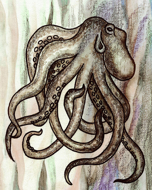 Octopus Poster featuring the painting Gray Beige Watercolor Octopus Beach Art by Irina Sztukowski