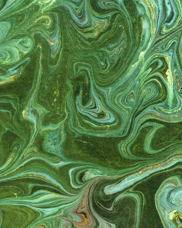 Green Abstract Poster featuring the painting Green Agate And Marble Watercolor Stone Collection X by Irina Sztukowski