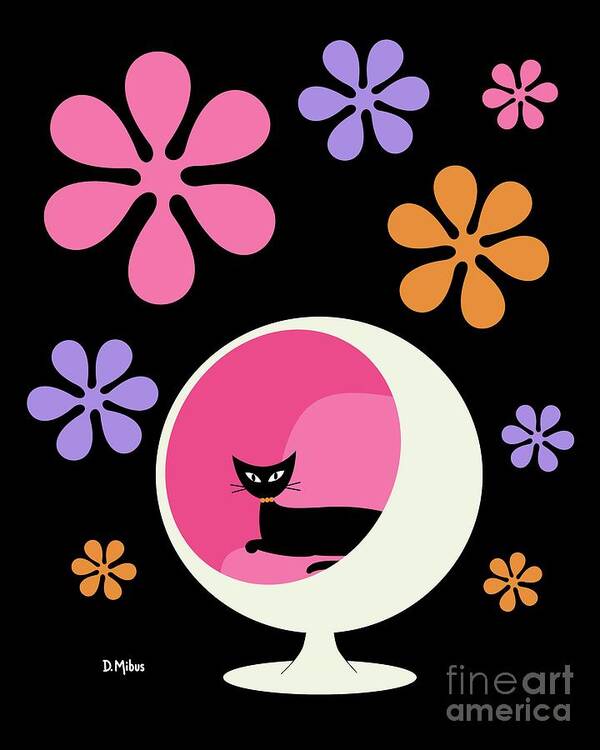 Retro Poster featuring the digital art Groovy Flowers Ball Chair 4 by Donna Mibus