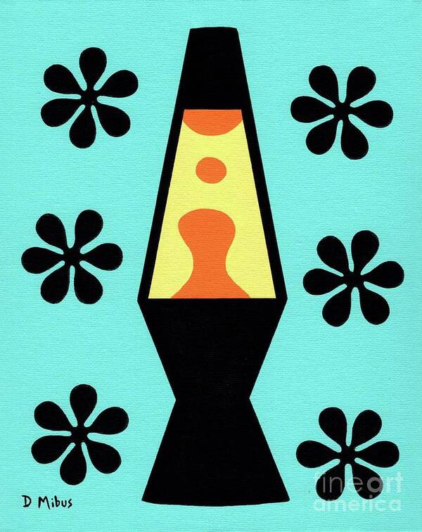 Mid Century Modern Poster featuring the painting Groovy Lava Lamp with Flowers by Donna Mibus