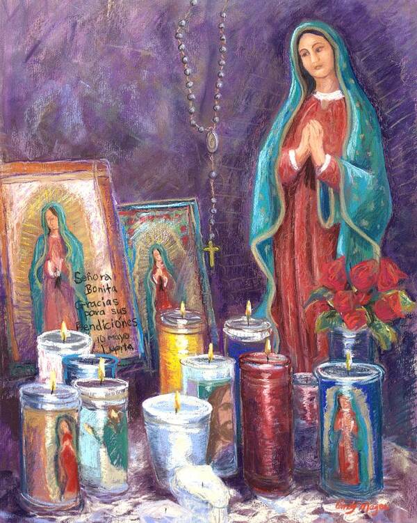 Guadalupe Poster featuring the pastel Guadalupe y Las Velas candles by Candy Mayer