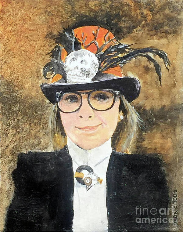 A Lady Wears A Stylish Hat Decorated With Feathers And A Skull Poster featuring the painting Halloween by Monte Toon