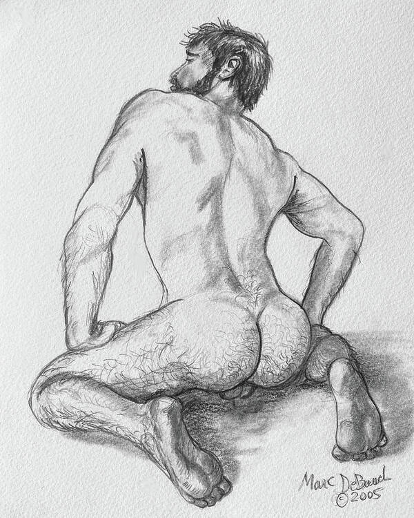 Nude Male Poster featuring the drawing Harry Bottoms by Marc DeBauch
