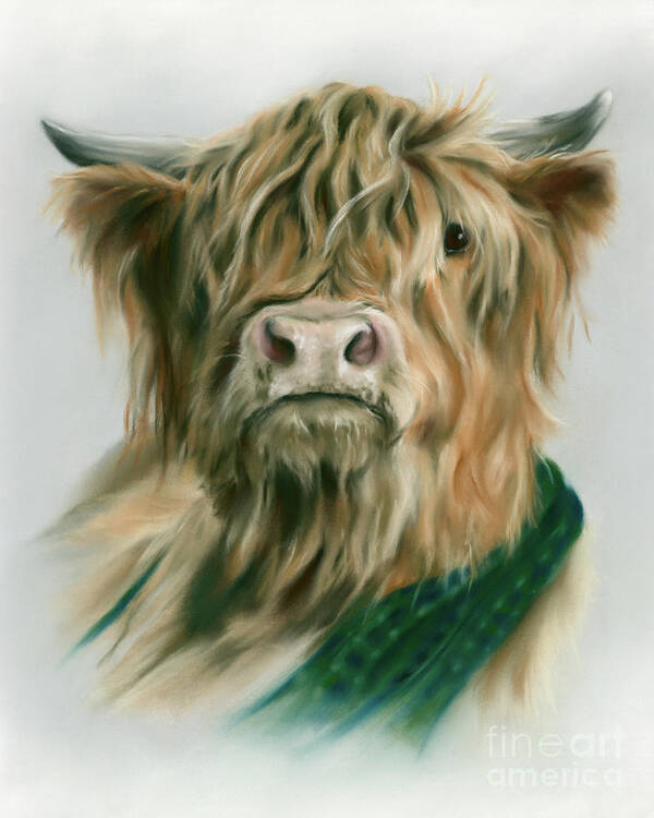 Farm Animal Poster featuring the painting Highland Cow with Plaid by MM Anderson