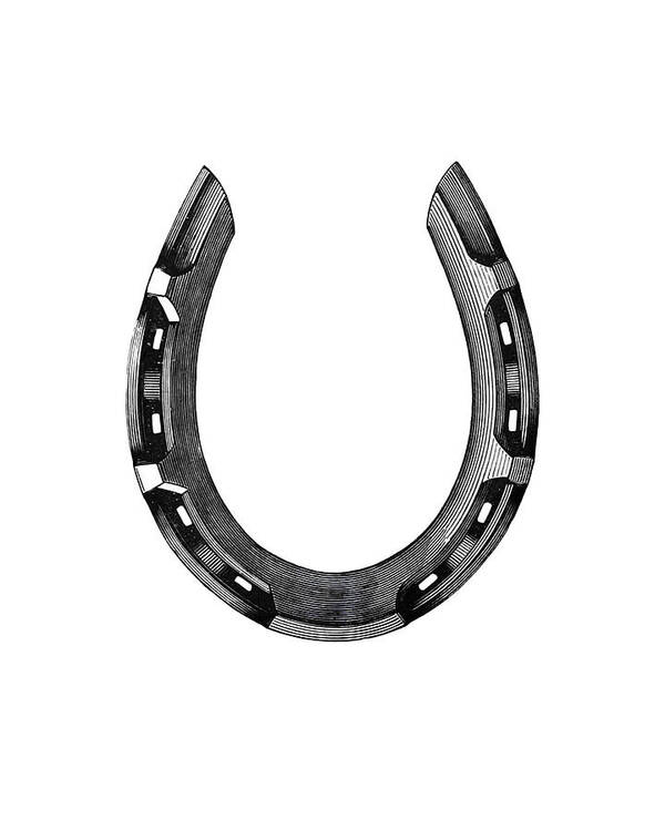 Horseshoe Poster featuring the digital art Horseshoe in black and white by Madame Memento