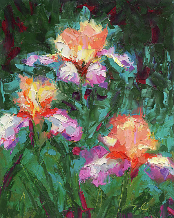 Iris Poster featuring the painting Iris Foxfire - palette knife oil painting by Talya Johnson
