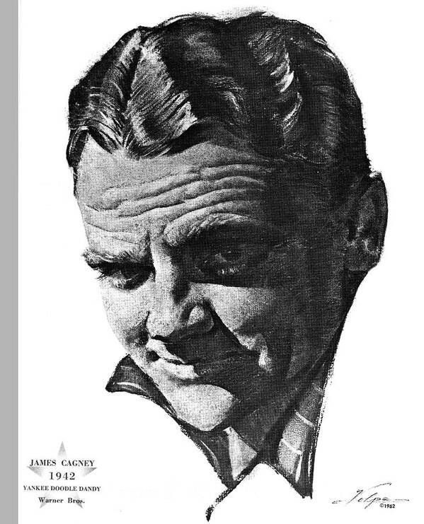 James Cagney Poster featuring the drawing James Cagney 2 by Volpe by Movie World Posters