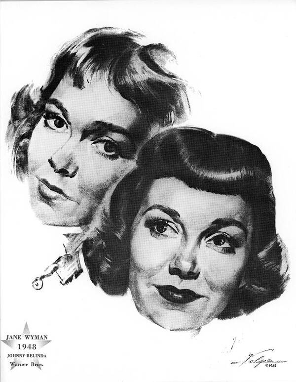 Jane Wyman Poster featuring the drawing Jane Wyman by Volpe by Movie World Posters
