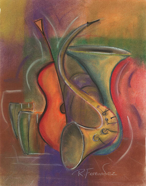 Music Poster featuring the pastel Jazz by Raymond Fernandez