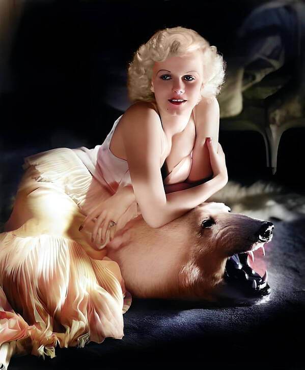 Jean Harlow Poster featuring the digital art Jean Harlow on Bear Skin by Chuck Staley
