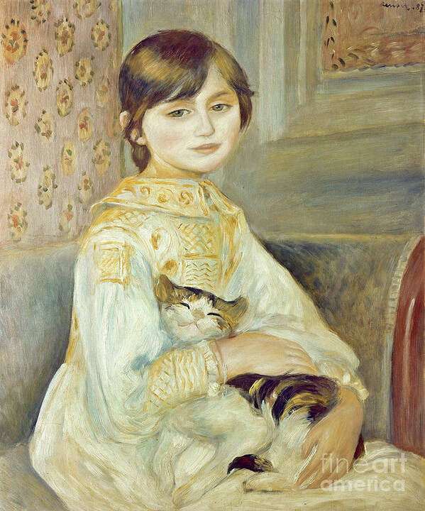 Julie Poster featuring the painting Julie Manet with Cat by Pierre Auguste Renoir