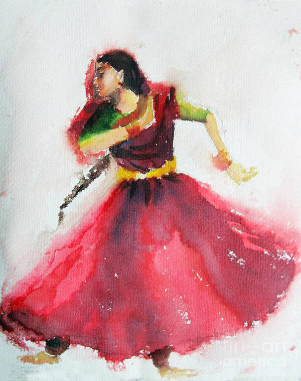 Kathak Dancer Poster featuring the painting Kathak dancer by Asha Sudhaker Shenoy