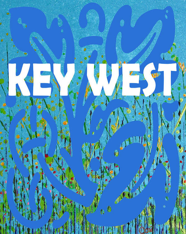 Key West Poster featuring the painting Key West Wildflower Abstract 308 in Blue by Corinne Carroll