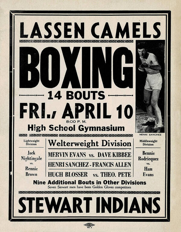 Susanville Poster featuring the mixed media Lassen Camels 1940's Boxing Match by The Couso Collection