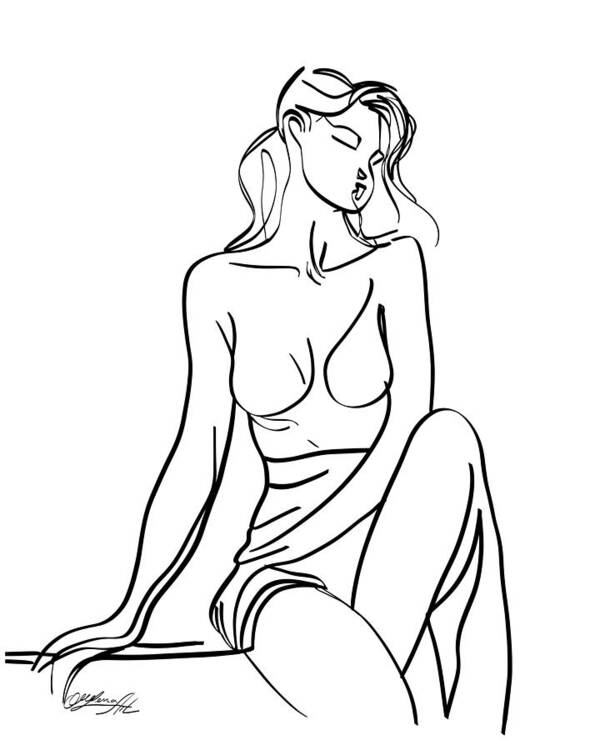Sketch Poster featuring the painting One line Drawing of a Female Figure, Minimalist Art, Graphic Design by Lena Owens - OLena Art Vibrant Palette Knife and Graphic Design